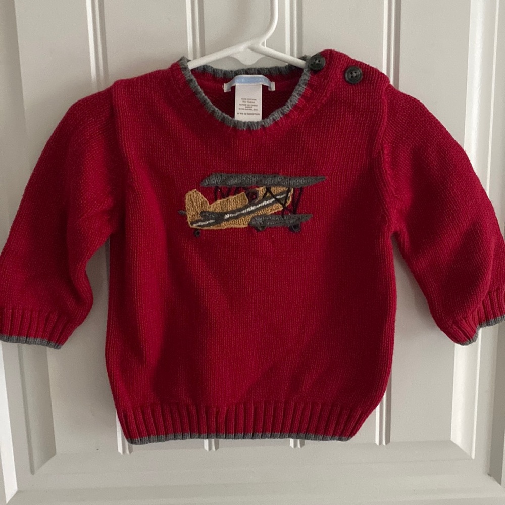 Janie and Jack boys sweater 6-12 months red airplane detail